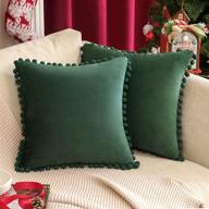 miulee set of 2 square decorative throw pillow covers with cute pom-poms soft velvet christmas farmhouse cushion covers for couch sofa bedroom decor outdoor 20 x 20 inch dark green logo