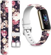 🌸 силиконовые дизайнерские ремешки fitbit luxe - прочный узорный принт для женщин и девочек - совместимые с fitbit luxe 2021 маленький размер - черный цвет с цветочным дизайном. логотип