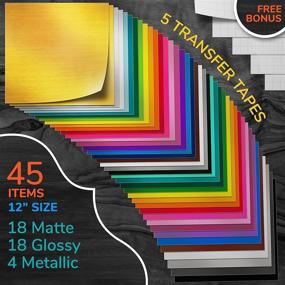 img 3 attached to 🎨 Pack of 45 12x12 Permanent Adhesive Backed Vinyl for Cricut, Craft Vinyl Cutters and More | Assorted 40 Glossy, Matte, Metallic, and Brushed Colors - Top Cricut Materials