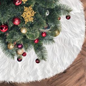 img 4 attached to 🎄 Снежно-белый искусственный меховой скатерть для новогодней ёлки - 59 дюймовый плюшевый коврик Xmas Tree для зимнего декора, праздничных украшений