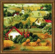 riolis 1569 - serbian landscape - cross stitch kit 15¾&#34; x 15¾&#34; zweigart 10 ct. white aida fabric 28 colors logo