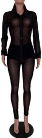 img 1 attached to 👗 Uni Clau Women's Sheer Mesh Jumpsuit Two-Piece Set: Long Sleeve Blouse & See-Through Skinny Pants | Clubwear Catsuit