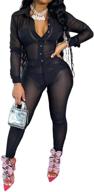 👗 uni clau women's sheer mesh jumpsuit two-piece set: long sleeve blouse & see-through skinny pants | clubwear catsuit logo