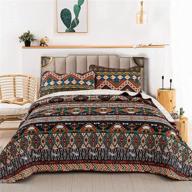 🌵 boho quilt set queen: southwestern bedspread with bohemian birds pattern - includes 2 pillowcases, 3-piece set - soft microfiber coverlet - all seasons queen size (brown, 90"x96") logo