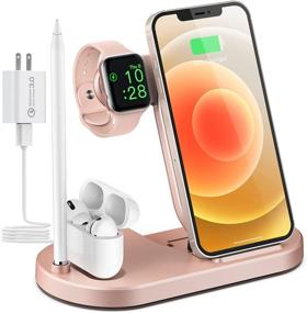 img 4 attached to 🔌 Sixmas 4 in 1 Wireless Charging Stand for iPhone 11/12 Pro max/Samsung - Qi Fast Wireless Charger Dock for Apple Watch SE 6/5/4/3/2/1, AirPods Pro Pencil - with QC3.0 Adapter