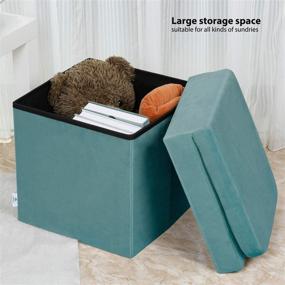 img 3 attached to 🪑 B FSOBEIIALEO Teal Velvet Ottoman with Storage, Backrest and Folding Design – Perfect for Vanity, Desk, and Toy Chest