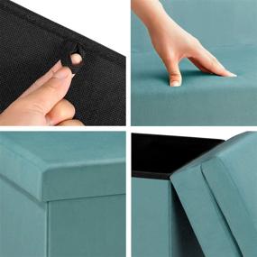 img 2 attached to 🪑 B FSOBEIIALEO Teal Velvet Ottoman with Storage, Backrest and Folding Design – Perfect for Vanity, Desk, and Toy Chest