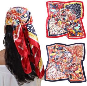 img 4 attached to Large Satin Square Head Scarf Women's Accessories and Scarves & Wraps