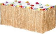 hawaiian luau grass table skirt with 12 hibiscus flowers: thick, extra-long, adhesive included. ideal beach, tiki, tropical, island party, luau decoration - 9ft logo