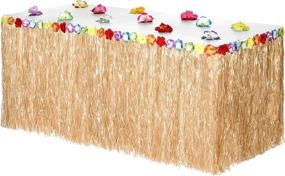 img 4 attached to Hawaiian Luau Grass Table Skirt with 12 Hibiscus Flowers: Thick, Extra-long, Adhesive Included. Ideal Beach, Tiki, Tropical, Island Party, Luau Decoration - 9ft