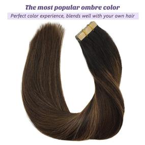 img 3 attached to 🌰 DOORES Balayage Dark Brown to Chestnut Brown 18 Inch Tape in Hair Extensions - Natural, Real Human Hair Extensions for Straight and Long-lasting Style