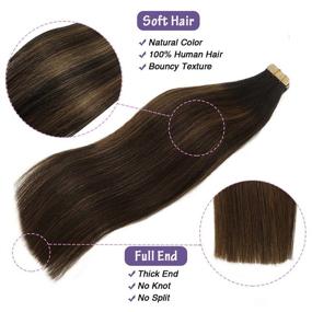 img 2 attached to 🌰 DOORES Balayage Dark Brown to Chestnut Brown 18 Inch Tape in Hair Extensions - Natural, Real Human Hair Extensions for Straight and Long-lasting Style