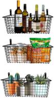 🧺 versatile black metal wire basket set - wall mounted hanging storage organizer for kitchen, pantry, bathroom, bedroom, garage, office, and laundry room - set of 3 logo