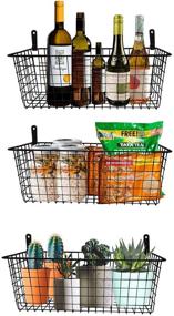 img 4 attached to 🧺 Versatile Black Metal Wire Basket Set - Wall Mounted Hanging Storage Organizer for Kitchen, Pantry, Bathroom, Bedroom, Garage, Office, and Laundry Room - Set of 3