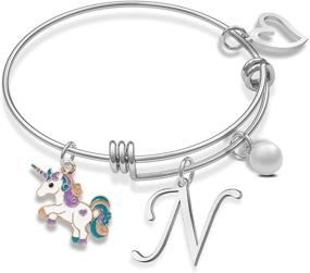 img 4 attached to Unicorn Bracelet Initial Jewelry Pendant Girls' Jewelry for Bracelets