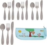 sunzio 18/10 stainless steel kids silverware set: child and toddler safe flatware for children, 12 piece metal cutlery set with small knives, forks, and spoons logo