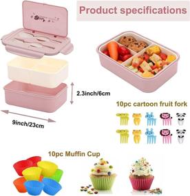 img 2 attached to Pink Bento Lunch Box Containers for Kids/Adults - Leak Proof Bento Boxes with Fruit Pick, Muffin Silicone Cup, Microwavable Dinner Box Utensils by MUJUZE