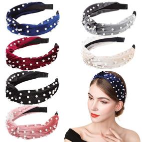 img 4 attached to 👸 InnoGear 6 Pack of Dark Velvet Wide Headbands for Women - Knot Turban Vintage Hairband with Faux Pearl Elastic Hair Hoops – Fashionable Hair Accessories for Women and Girls