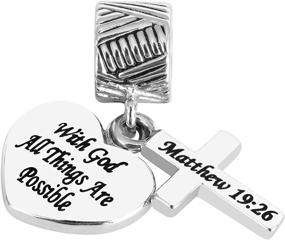 img 2 attached to 🔮 Religious Charm Jewelry: Scripture Cross Charms & Bible Verse Heart Charms – Silver Bracelets & Necklace