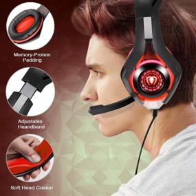 img 1 attached to 🎧 Red Over-Ear Headphones with Mic and LED Lights for Playstation 4 PS4, Xbox One, PC, Laptop - BlueFire Stereo Gaming Headset