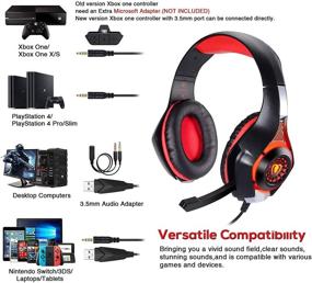 img 3 attached to 🎧 Red Over-Ear Headphones with Mic and LED Lights for Playstation 4 PS4, Xbox One, PC, Laptop - BlueFire Stereo Gaming Headset