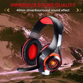 img 2 attached to 🎧 Red Over-Ear Headphones with Mic and LED Lights for Playstation 4 PS4, Xbox One, PC, Laptop - BlueFire Stereo Gaming Headset