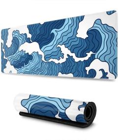 img 4 attached to 🖱️ XL Japanese Blue and White Wave Gaming Mouse Pad - Non-Slip Rubber Base, Stitched Edges Desk Pad - Extended Large Mice Pad, 31.5 X 11.8 Inch