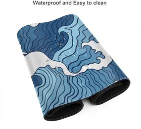 img 2 attached to 🖱️ XL Japanese Blue and White Wave Gaming Mouse Pad - Non-Slip Rubber Base, Stitched Edges Desk Pad - Extended Large Mice Pad, 31.5 X 11.8 Inch