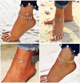 img 3 attached to Honsny 15-Piece Layered Adjustable Chain Anklet Set for 📿 Women - Silver and Gold, Beach Foot Jewelry, Ankle Bracelets