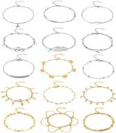 honsny 15-piece layered adjustable chain anklet set for 📿 women - silver and gold, beach foot jewelry, ankle bracelets logo