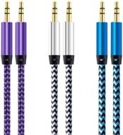 🔊 premium 5ft nylon braided aux cable - hi-fi sound quality for car stereos, iphone, ipad, beats solo headphones, samsung galaxy - 3 pack logo