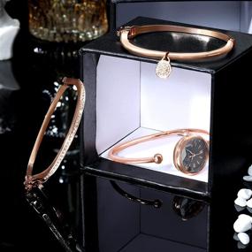 img 1 attached to Покупайте набор украшений Clastyle Elegant Rose Gold с россыпью розовых камней для женщин - женские браслетные часы с жемчужной коркой и браслетами