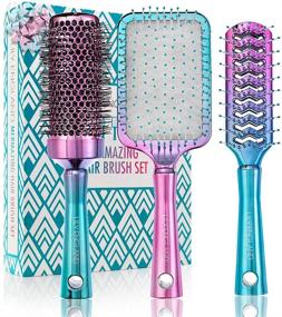 img 4 attached to 🧜 Lily England Hair Brush Set - Professional Round, Vent and Paddle Hairbrush for All Hair Types, Mermaid/ Ombre - The Perfect Styling Tools!