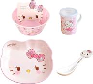 🐱 delightful hello kitty cute pink dinnerware flatware meal set - plate bowl cup spoon, 4-piece set logo