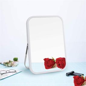 img 3 attached to Square Tabletop Makeup Mirror: Foldable Vanity Mirror with Metal Stand, 8‘ Portable Folding Mirror, 90° Adjustable, Dual-Purpose Small Mirror for Table Desk or Wall Hanging, Cosmetic Mirror (Gray)