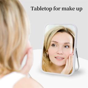img 2 attached to Square Tabletop Makeup Mirror: Foldable Vanity Mirror with Metal Stand, 8‘ Portable Folding Mirror, 90° Adjustable, Dual-Purpose Small Mirror for Table Desk or Wall Hanging, Cosmetic Mirror (Gray)