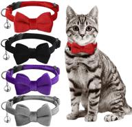 🐱 siveis breakaway cat bowtie collar with bell 4-pack - comfortable velvet bow tie cat collar: adjustable, cute safety buckle for pet kitten cats & puppies логотип