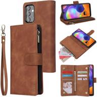 lbyzcase galaxy a32 5g phone case wallet – folio flip 📱 leather cover with zipper pocket, wrist strap, kickstand, magnetic closure – brown logo