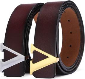 img 3 attached to 👔 Classic Silver V Buckle Calfskin 43 3Inch Leather Belt