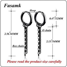 img 3 attached to 👂 Fusamk Fashion Stainless Steel Huggie Hinged Hoop Earrings with Tassel Chain Drop