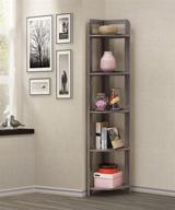 📚 raamzo weathered grey 5-tier wood wall corner bookshelf - stylish accent etagere and bookcase for any space logo