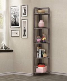 img 2 attached to 📚 RAAMZO Weathered Grey 5-Tier Wood Wall Corner Bookshelf - Stylish Accent Etagere and Bookcase for Any Space