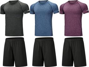 img 4 attached to 🩳 3 Pack of BUYJYA Men's Casual Sports Shorts and Shirts Set for Workouts, Gym, Running, Basketball, Football, Exercise, and Training