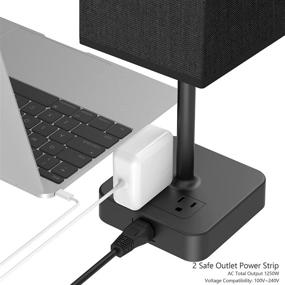 img 1 attached to 🌙 Minimalist LED Desk Night Light with Touch Control, 3 USB Charging Ports, 2 AC Outlets, and Charger Base - Alimentata Bedside Table Lamp in White Fabric Shade for Bedroom, Nightstand, or Office