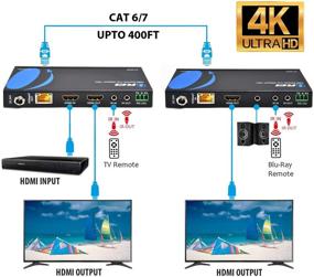 img 3 attached to 🔌 OREI 4K HDMI Extender Balun - HDBaseT UltraHD 4K @ 60Hz 4:4:4 через одну кабель CAT5e/6/7 с HDR, CEC и управлением IR, RS-232 - До 400 футов - Выход цепи - Питание через кабель - Аудиовыход (UHD-EXB400R-K)