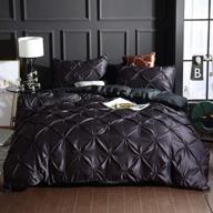 🛏️ black pinch pleated duvet cover set - smnjf 3 piece with zipper closure, pintuck pinch pleat pattern bedding, full/queen size (90"x90") logo