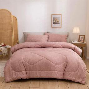 img 3 attached to 🛏️ Stylish Dusty Rose and Charcoal Grey Reversible Comforter Set for Queen Size Bed - xiaoleyu 3pcs Blush Pink Gray Farmhouse Bedding with Chambray Microfiber Quilt - Perfect for Men and Women