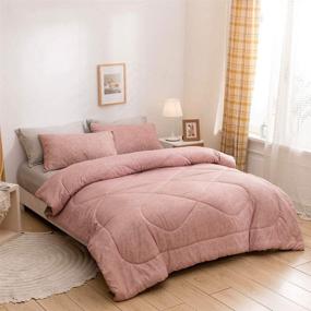 img 2 attached to 🛏️ Stylish Dusty Rose and Charcoal Grey Reversible Comforter Set for Queen Size Bed - xiaoleyu 3pcs Blush Pink Gray Farmhouse Bedding with Chambray Microfiber Quilt - Perfect for Men and Women