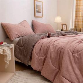 img 4 attached to 🛏️ Stylish Dusty Rose and Charcoal Grey Reversible Comforter Set for Queen Size Bed - xiaoleyu 3pcs Blush Pink Gray Farmhouse Bedding with Chambray Microfiber Quilt - Perfect for Men and Women