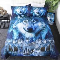 wolf bedding set blue winter wolves duvet cover and pillow cases - premium wildlife creature bed set for teen boys and men - american wolf bedspread (twin) logo